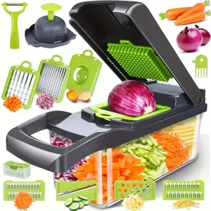 16-In-1 Vegetable Chopper, Professional Onion Chopper, Multi-Functional Food Chopper, Kitchen Vegetable Slicer And Dicer, Vegetable Chopper with 8 Blades, Carrot Chopper with Container Father Gift