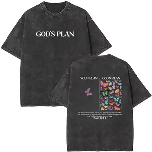 [ New Collection For Women ] God's Plan Unisex Washed T-Shirt, Christian t shirts, Vintage 90s Graphic Tee, Gift Top Womenswear Cotton Streetwear Summer, Gift For Her, For Mom, For Womenswears