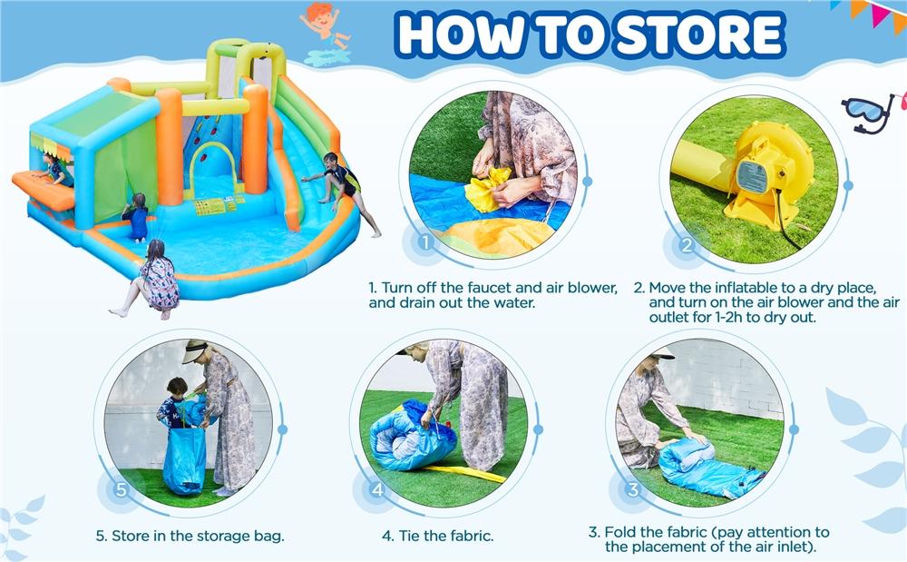 Yaheetech 8-in-1 Inflatable Bounce House with Splash Pool, Slide, Climbing Wall, and Market Stand for Kids Ages 3-10, 520W Blower, Portable & Multifunctional Playground Set