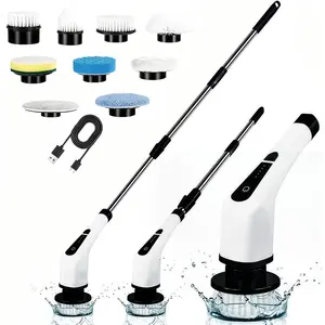 Electric Spin Scrubber Cordless 5-Speed Cleaning Brush Kit, 9 Brush Heads IPX7 Waterproof Multi-Surface Cleaner, Adjustable Extendable Handle, Shower Bathroom Kitchen Tile Tub Scrubber, Long Battery Portable Home Cleaning Tool, Mother’s Day Gift