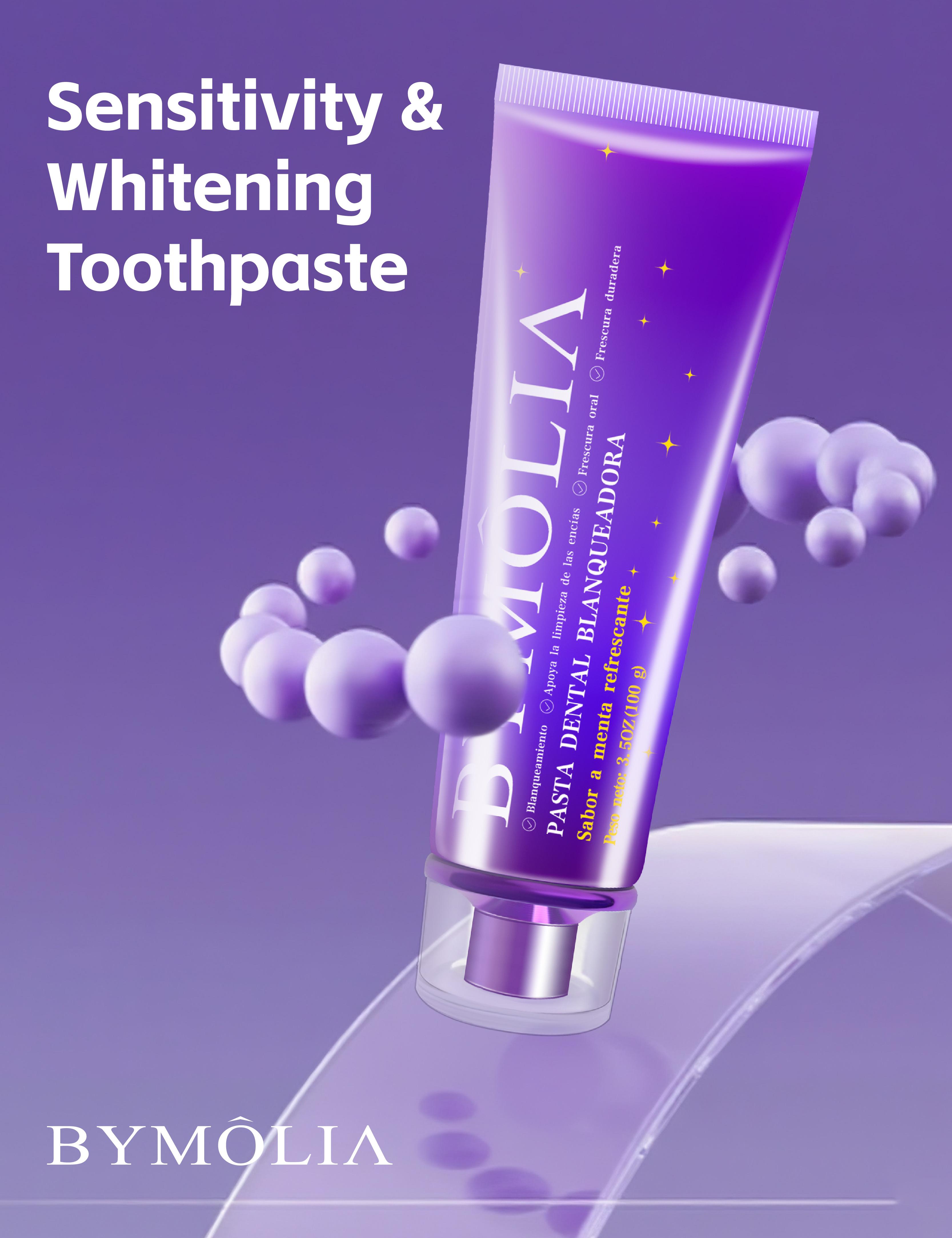 BYMOLIA Whitening Toothpaste Gentle Purple Formula - Fluoride-Free Enamel Repair - Anti-Plaque Oral Care - Color Corrector for Coffee & Tea Stains - Mint Flavor for Long-Lasting Fresh Breath