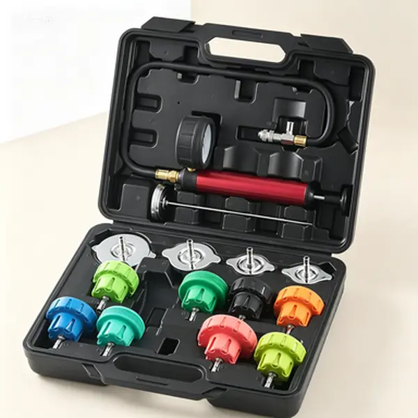 14-Piece Automotive Radiator Pressure Tester Kit - Manual Pump Leak Test Tool with 8 Color-Coded Steel Testing Caps, Thermometer, Adapters, 0-35 psi Range for Cars/Trucks, Motorcycle Cooling System Diagnostic Tool, 8 Color-Coded Testing Caps