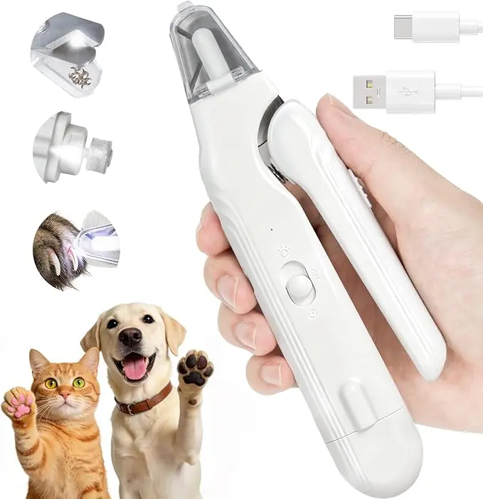 2-in-1 Dog Nail Clippers with Light - Electric Pet Nail Grinder Quiet for Small Large Dogs & Cats, LED Prevent Over Cutting, USB-C Rechargeable Safety Guard Grooming Kit for Black Nails