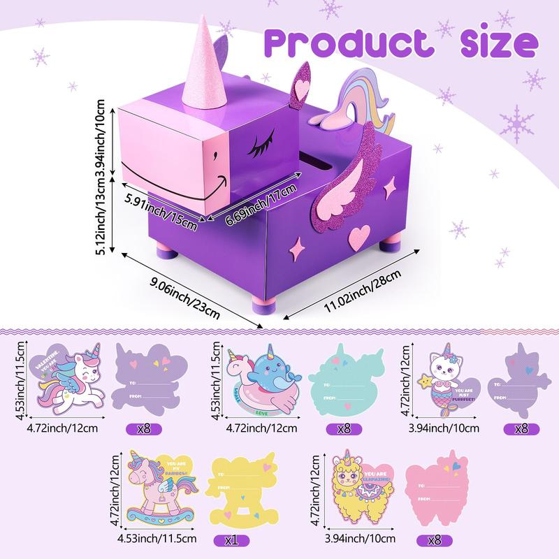 Valentine's Day Gift DIY Valentines Mailbox Valentine Cards Animal Fun Craft Treat Box with 33 Greeting Cards,Valentines Mini Envelope Box for Students Teacher,School Party Gift,Galentine's Day Birthday Holiday Wedding Party Favor, Classroom Gift Exchange
