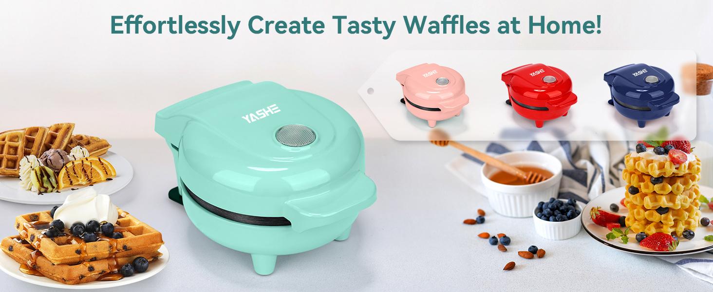 YASHE Mini Waffle Maker, 550W Waffle Iron, Ready Indicator Light, Cool Touch Handle, Non Stick Coating, Compact Size, Blue… Kitchen Appliances girly kitchenware