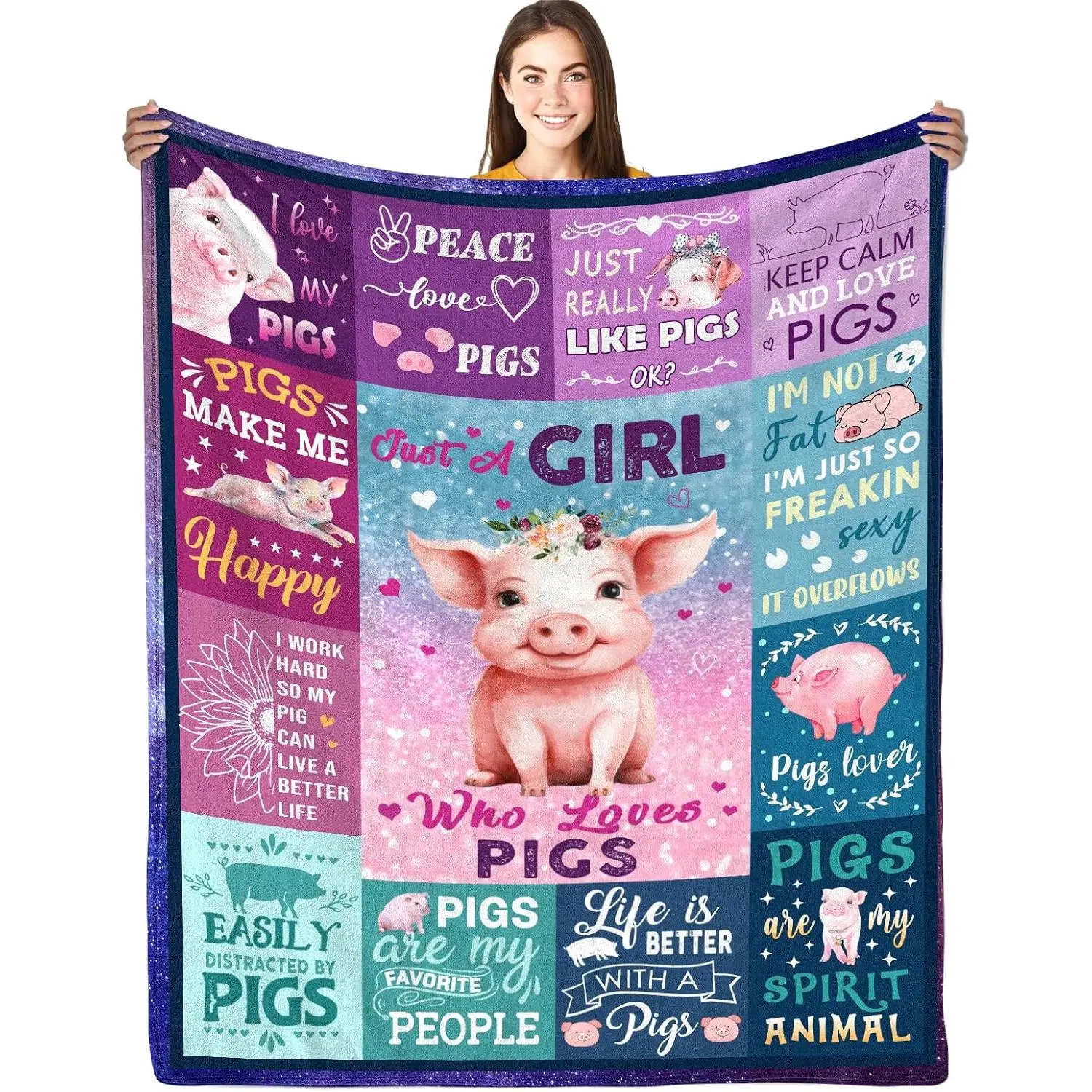 Pig Blanket, Gifts for Pig Lovers, Girls and Women, Just A Girl Who Loves Pigs, Cute Cartoon Throw Blanket 50x60in