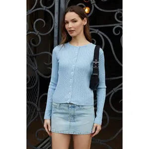 John Galt Women's Light Blue Zoe Cable Knit Cardigan