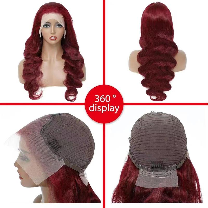 GK 32 Inch Burgundy Wig Human Hair Pre Plucked 13x6 HD Glueless Colored 99j Body Wave Lace Front Wigs 200 Density,100% Real Human Hair No Synthetic Blend No Tangle No Shedding Triple Lifespan