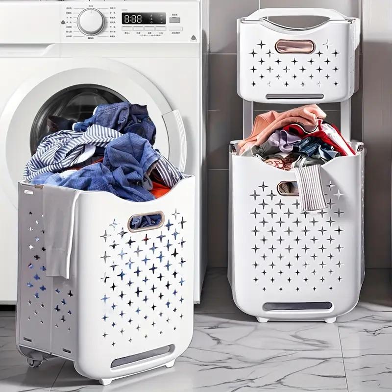 Foldable Rolling Storage Basket with Wheels - Extra-Large Capacity, Wall-Mountable, Space-Saving Organizer Laundry Room, Bedroom, Closet, And Small Spaces Laundry Basket- Stackable And Foldable Storage Bin for Home, Office, And More, Shelf Baskets