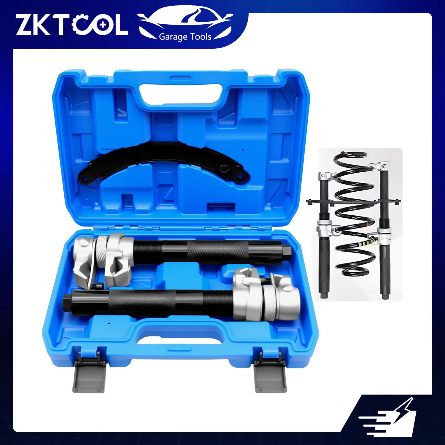 ZKTOOL 3-Piece Heavy-Duty Steel Suspension Coil Spring Compressor Hand Tool Kit - 2200lb Load Capacity, Knurled Rods, Safety Bracket, Safety Lock, Automotive Mechanic Tools and Gadgets for Car, Truck Shock Absorber Spring Removal