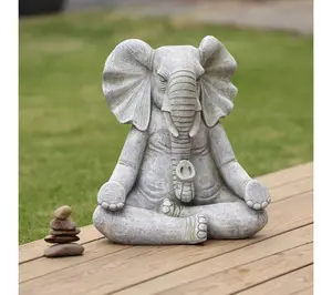 LuxenHome Gray MgO Meditating Elephant Statue LuxenHome Gray MgO Meditating Elephant Statue