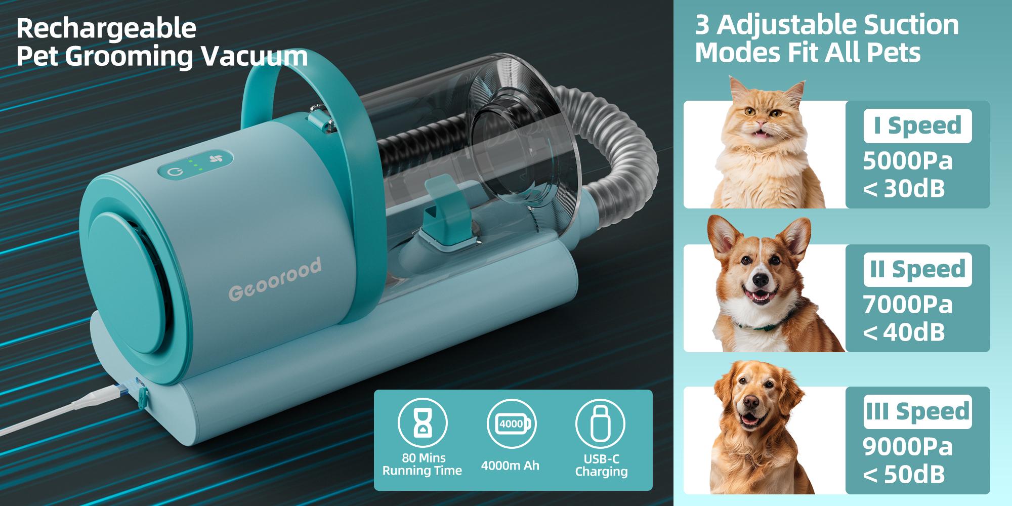 Geoorood Dog Grooming Vacuum All-in-One Kit with 10KPa Suction, 2.2L Dust Tank, Adjustable Combs, Lightweight Design, Perfect for Gifts & Home Use