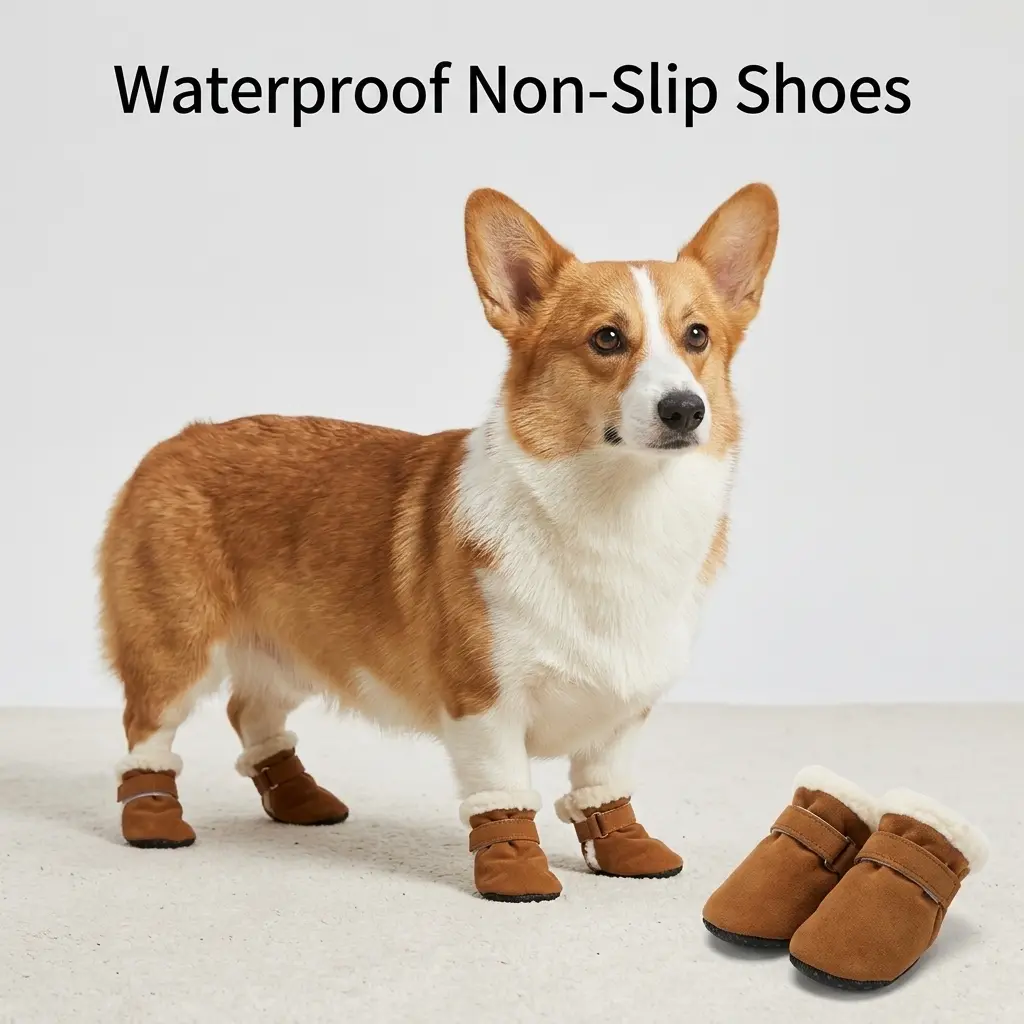 Velvet Dog Boots for Small Dogs - 4 Pairs Waterproof Paw Protectors with Anti-Slip Sole, Fleece, Extra Warmth, Warm & Cozy Design, Easy to Put On & Take Off, Ideal for Winter Snow, Daily Use
