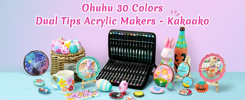 Ohuhu Acrylic Paint Pens:  Dual Tips (Round & Fine) - 30 Colors/60 Colors/90 Colors - Acrylic Markers High Opacity Paint Markers Waterproof Lightfast for Rock Painting Easter Eggs Wood Glass Ceramic Canvas - Kakaako Series of Ohuhuart