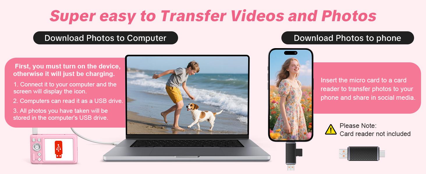 W&O Digital Camera,Portable CCD Cameras Gifts,HD Digital Video Cameras Toddler,Portable Toy 3-10 Ages Girls Boys,32GB TF Card Rechargeable Wireless