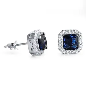Starlette Sapphire Sparkle Earrings | 1 Carat Ascher Cut | Simulated Diamond and Blue Sapphire