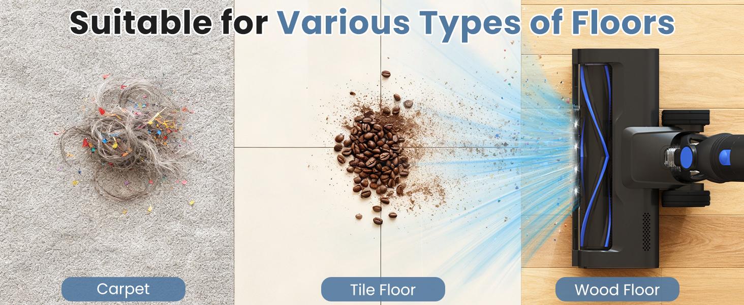 Cordless Vacuum Cleaner, Lightweight Stick Vacuum for Home with Anti-Tangle and LED Lights, Powerful Rechargeable Wireless Cleaners for Hardwood Floors Carpet Pet Hair