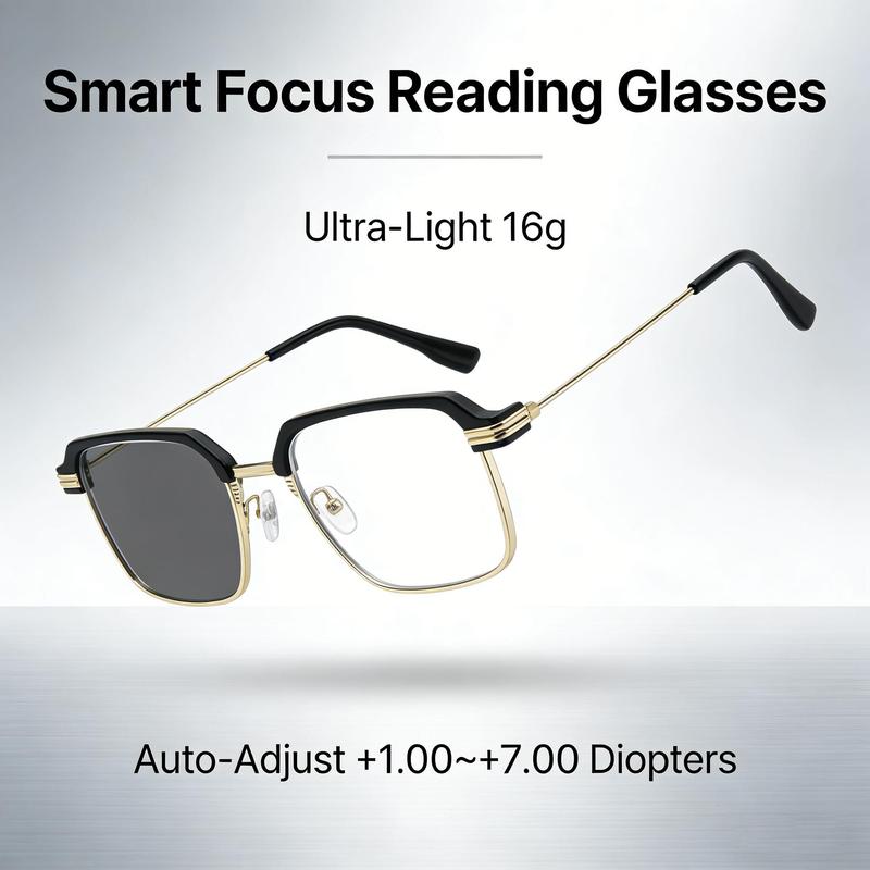 Frameless Smart Zoom Reading Glasses! Auto - adjust +1.00 - 7.00 diopters. Blue light filter for HD eye protection. Unisex with soft silicone nose pads, comfortable, lightweight, durable, convenient & fashionable.