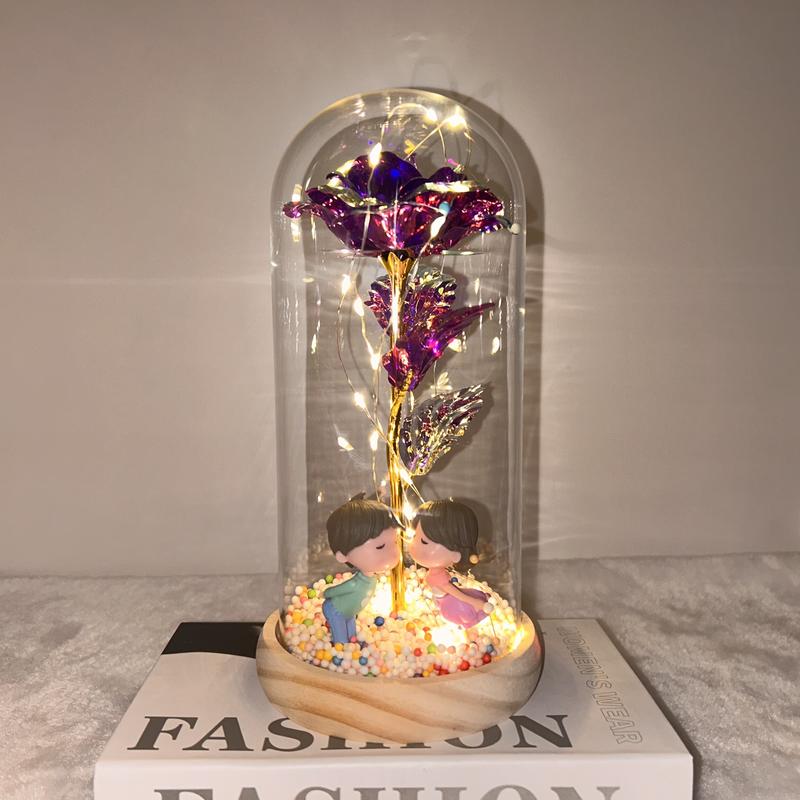 1PCS, Glass Dome Preserved Flowers (with Gift Box), Illuminating Eternal Romance, Battery-Powered (Batteries Not Included) Valentine's Day Confession / Mother's Day Appreciation / Girlfriend's Birthday / Wedding Bridal Gift, Anniversary Present.