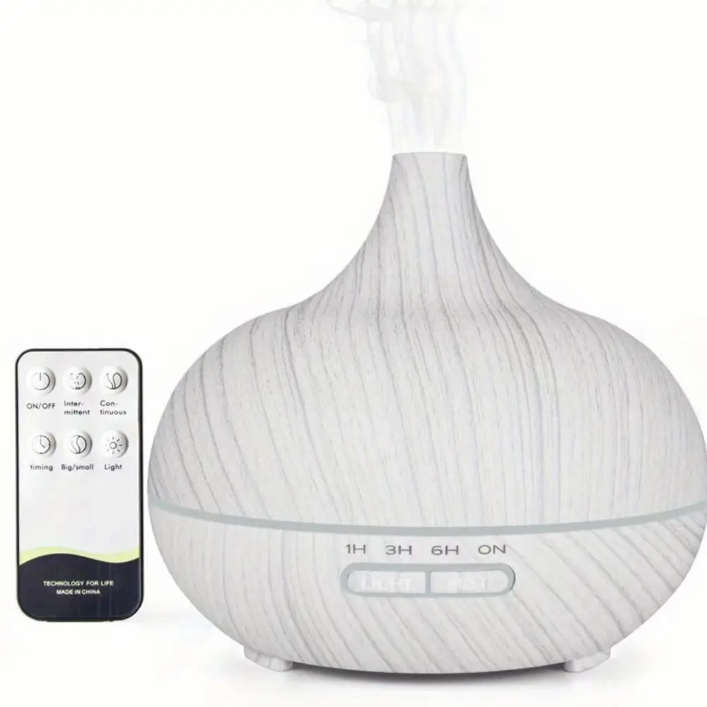 500ml Ultrasonic Humidifier - Wood Grain Desktop Aromatherapy Oil Diffuser with Remote Control, 7-Color Changing Illuminated Cool Mist, Aromatherapy Machine, Aromatherapy Oil Humidifier