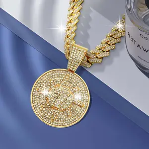 NO.7 Round Pendant Necklace, Alloy Material, Hip-hop Cuban Chain, American Street Style Jewelry, Unisex, Ideal Accessory for Rap Lovers, Suitable for Parties and Music Festivals, and The Perfect Gift for Christmas or Birthday