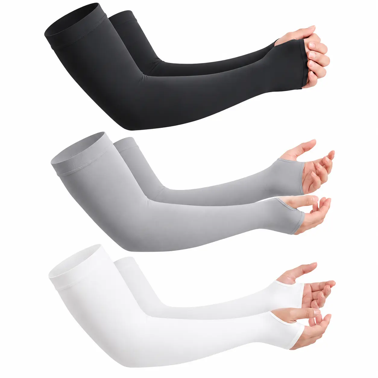 3Pairs Of UV Sleeves, ,Black,White,Grey, SunProtection Cooling Arm Sleeves，UV Protection Arm Sleeves,Sunscreen Sleeves, Arm Protection, Fashion Sleeves, lce Silk Arm Sleeves,Men And Women Riding Thin Drivers, UV Sun Protection Sports Compression