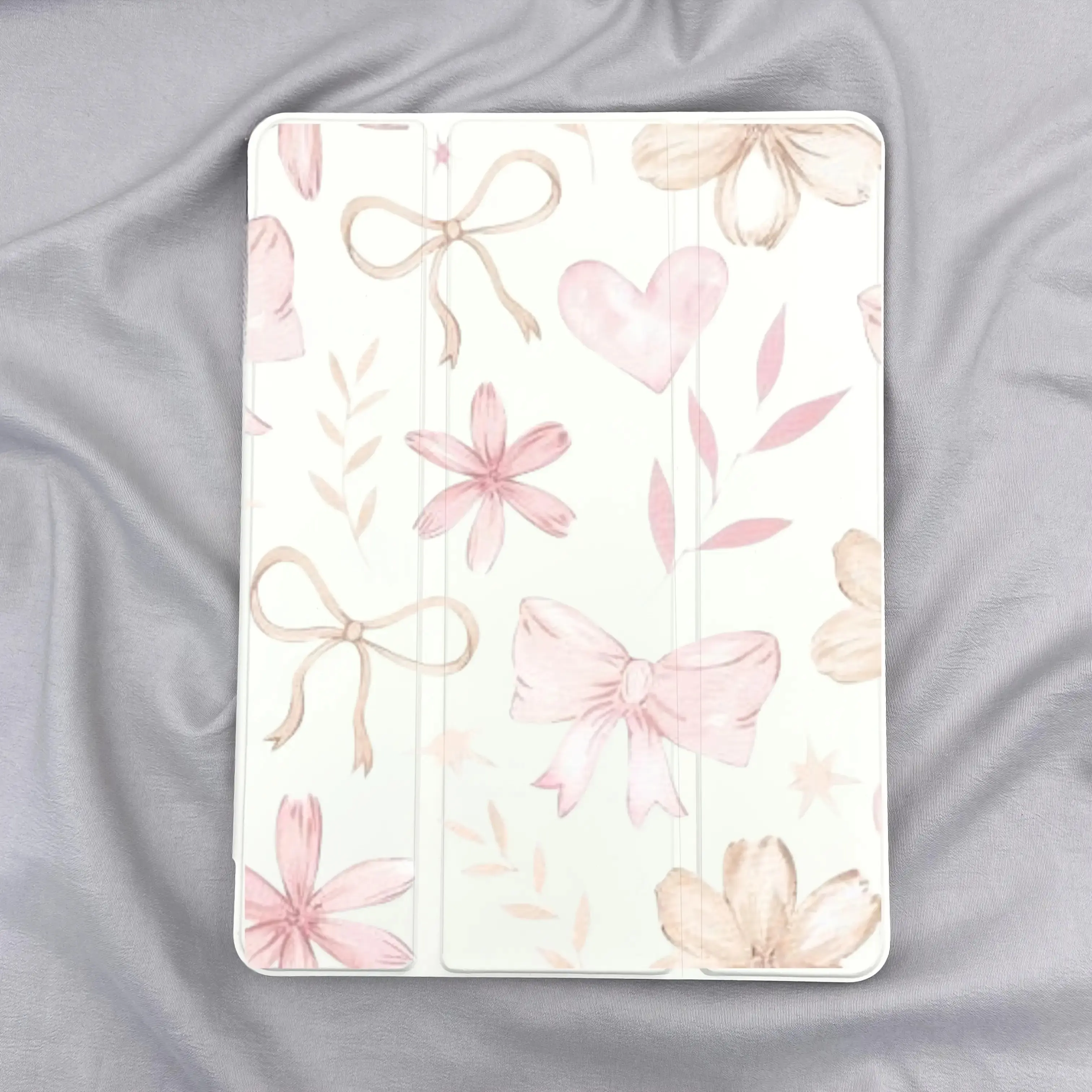 [TPU iPad Case] Flexible TPU iPad Case with Heart Bow & Floral Design |     3-Fold Stand, Pen Holder, Adjustable Anti-Slip Stand |     for iPad Air 4/5/7/8/9, Pro 11, 5th/6th Gen, 10.2/10.5/10.9 Inch, Pink Watercolor Flowers, Durable Lightweight
