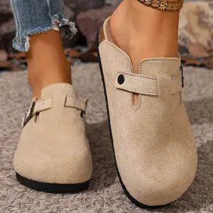 Women's Trendy Suede Mules Slippers Adjustable Buckle Slip-On Clogs Indoor Outdoor Shoes Springfresh