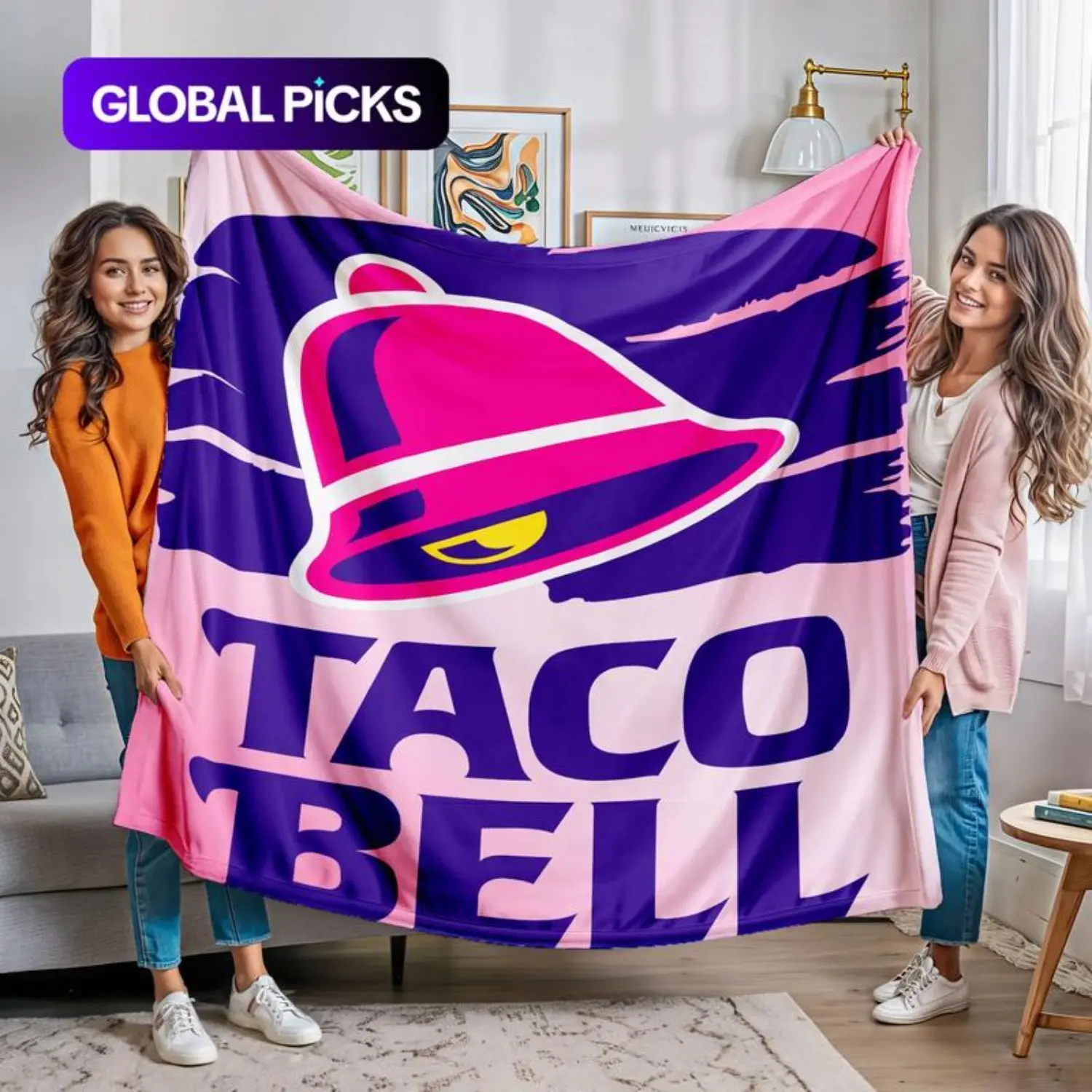 Taco Bell Themed Blanket, 1 Count Trendy Soft Throw Blanket, Air-conditioned Room Blanket, Warm Nap Blanket for Home Office Travel, Cozy Blanket