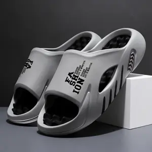 Summer Slides Unisex Colour Block Slippers - Ventilated Open Toe with Soothing Massage Grains - Ultra-Non-Slip,-Comfortable, Durable EVA Sole for Indoor Adventures - Perfect for Mens & Womens Home Use Black Breathable Flipflop