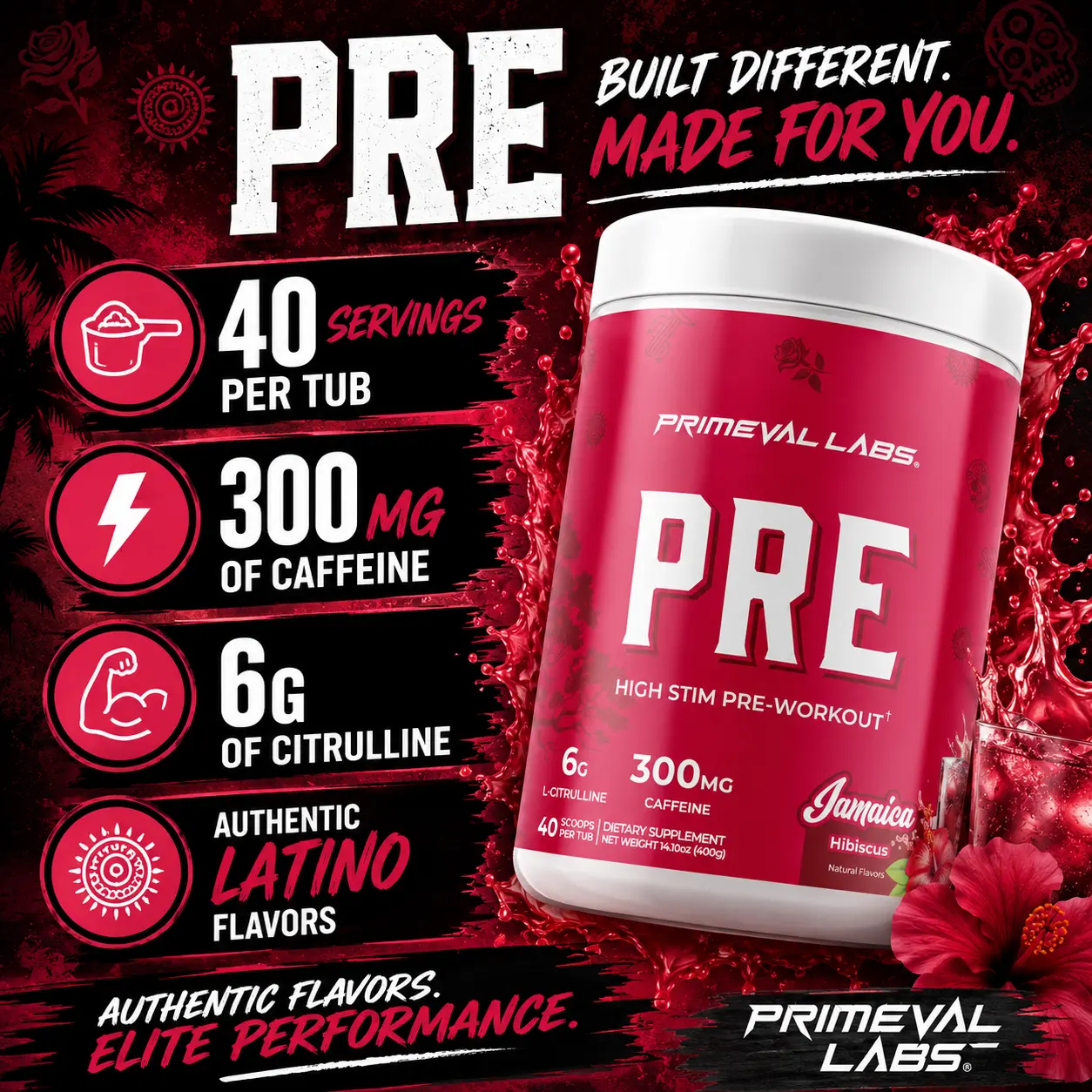 Primeval Labs PRE High Stim Preworkout Powder -  with 6g Citrulline, 300mg Caffeine, & Top-Rated Ingredients for Optimal Performance - Supplement Fitness