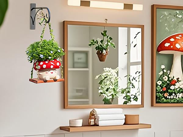 Mushroom Smiley Face Hanging Planter Pot with Drainage, Gardening Plant Gifts for Women Mother Plant Lovers - 3.9inch Opening