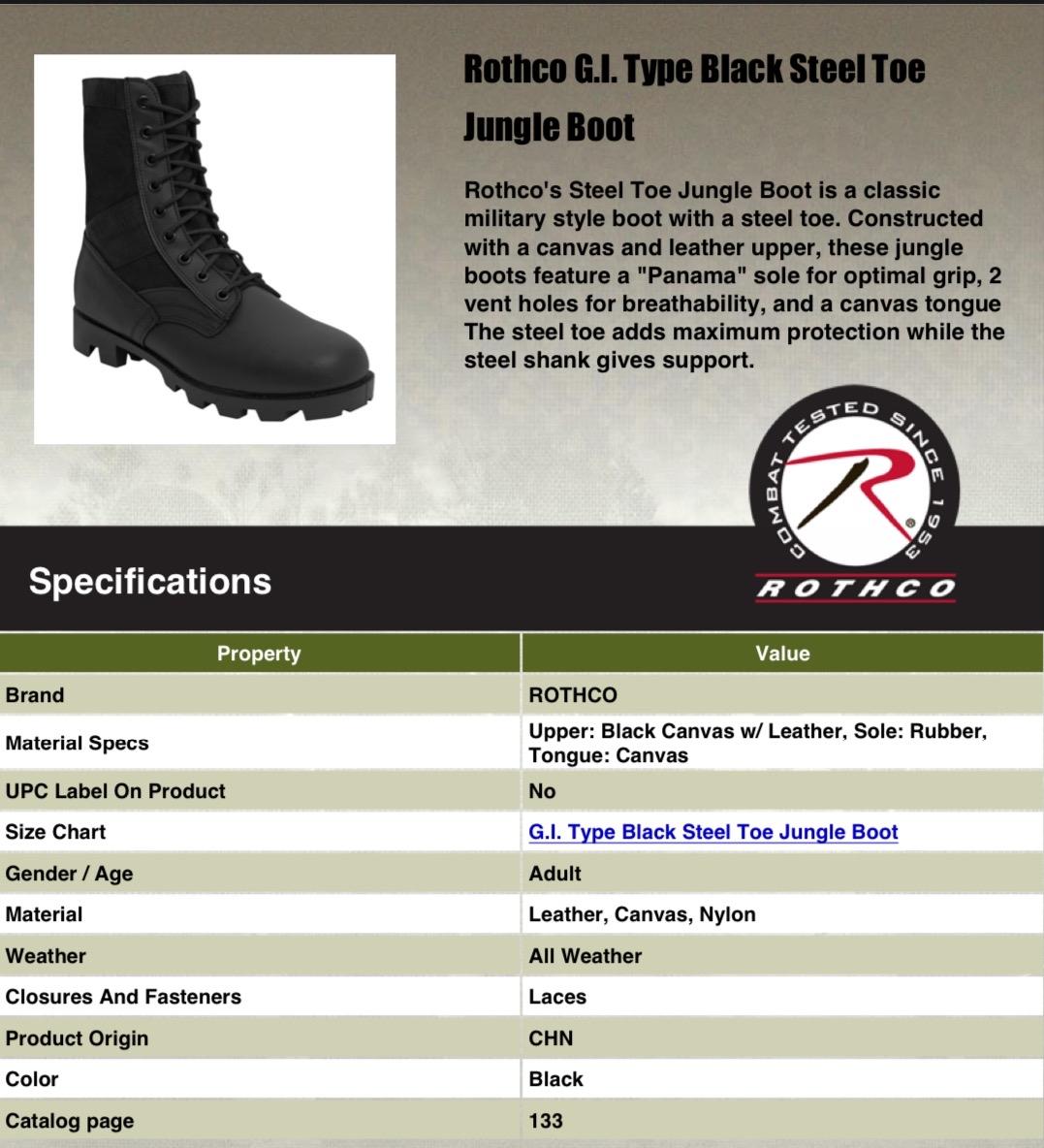 Rothco G.I. Type Steel Toe Jungle Boots - Canvas/Leather Upper, Steel Toe, Panama Sole, Black Boy Footwear for Men - Shoe, Walking Shoes Closed Comfort Classic Design Lace Boot Rubber