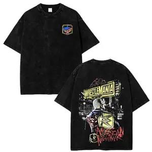 WFU - Cody Rhodes Washed Black T-Shirt WWE WrestleMania American Nightmare Wrestling Shirt Vintage Acid Wash Graphic Tee Oversized Unisex Cotton Streetwear fan