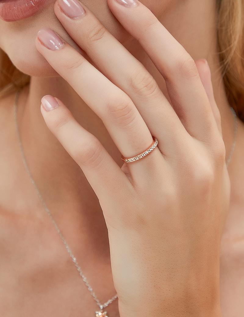 EAMTI 2mm 925 Sterling Silver Wedding Band Cubic Zirconia Half Eternity Stackable Engagement Ring