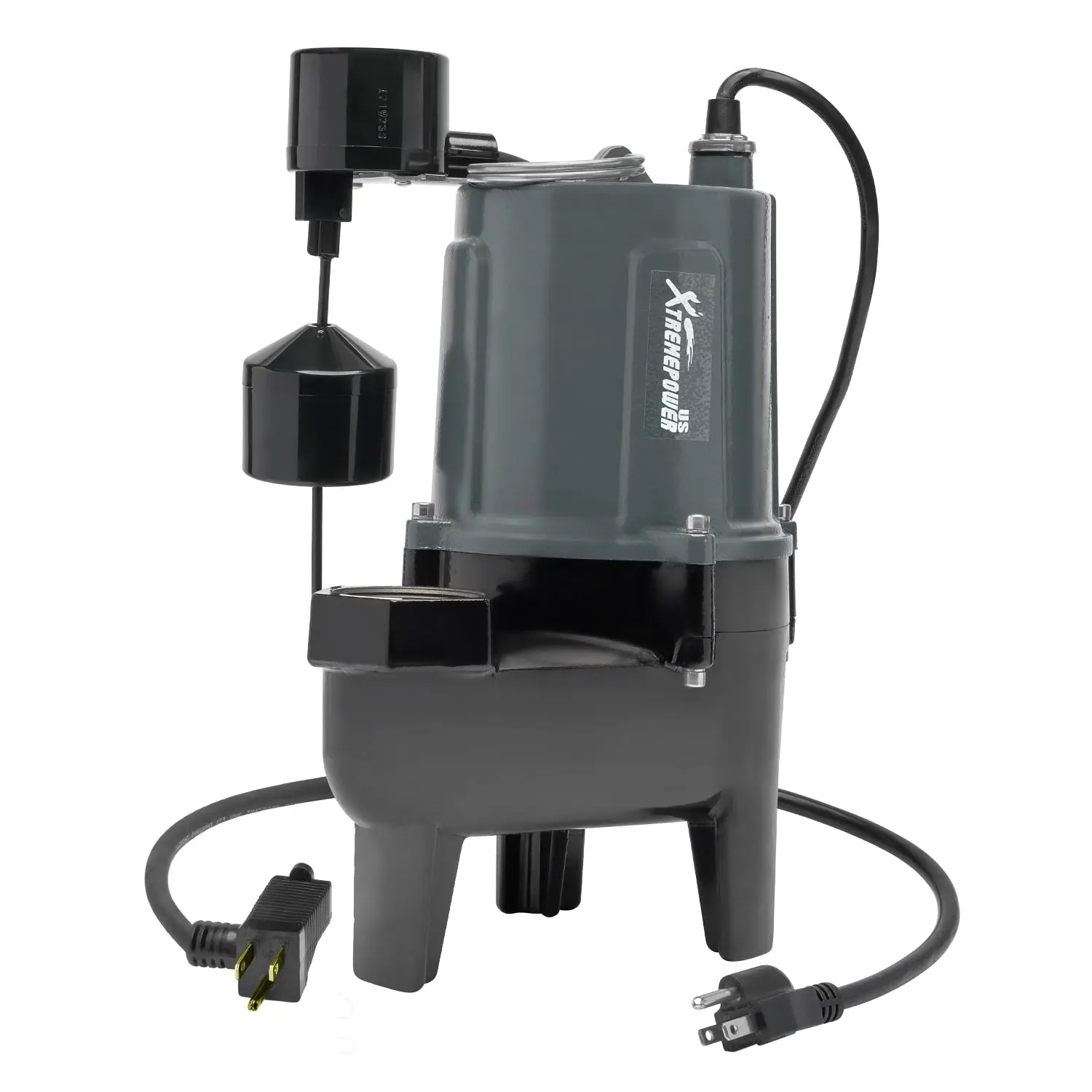 XtremepowerUS 3/4 HP Submersible Sewage Pump - 115V/12A High Capacity Pump, 8400 GPH, Stainless Steel, Cast Iron Impeller, 2" NPT, Auto Float Switch, Copper Components, 10ft Compatibility, for Basement, Underwater Use