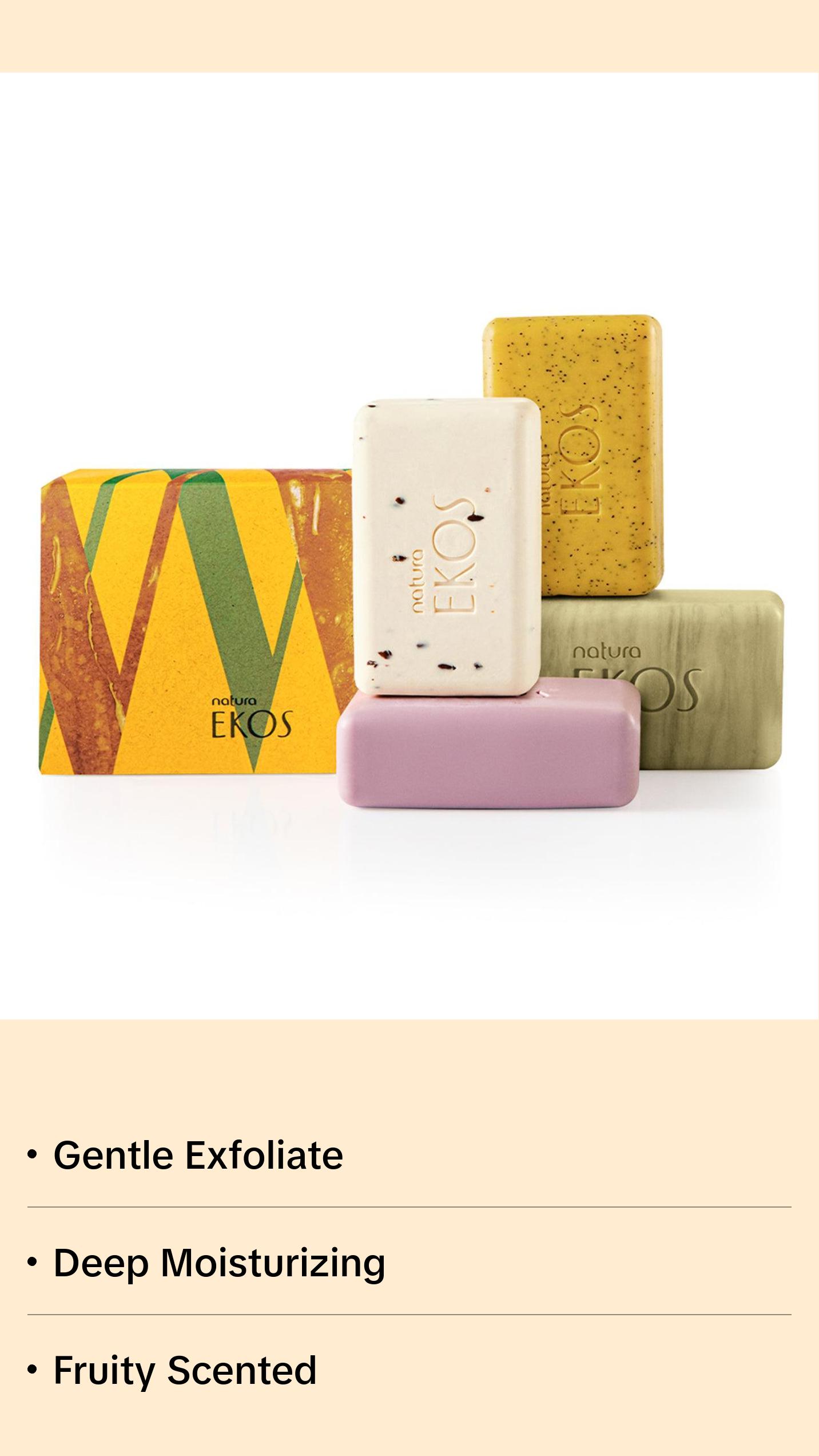 Natura Exfoliating Bar Soap Set of 4, Vegan Hydrating Brazil Nut, Andiroba, Açaí & Passion Fruit Soaps