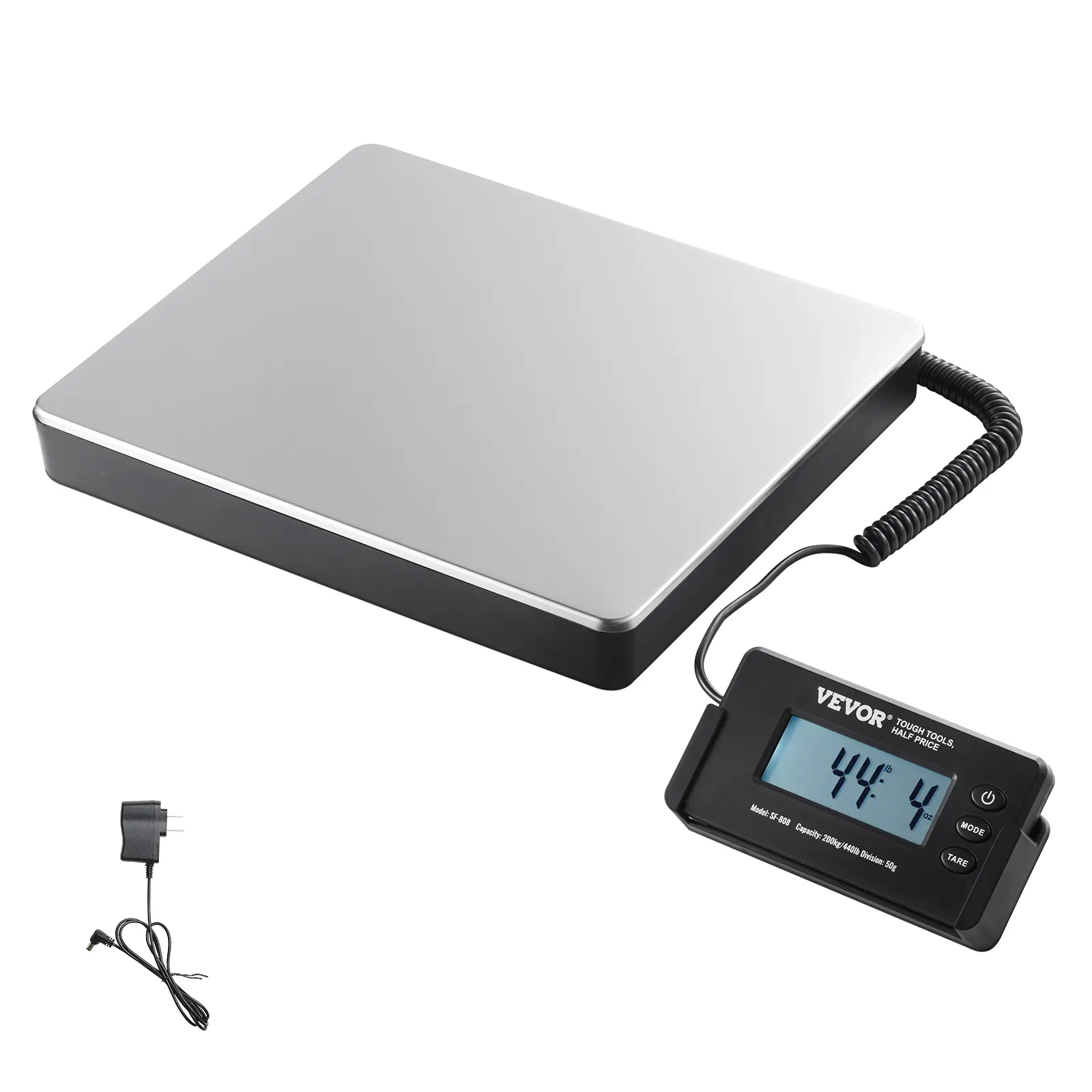【summerfinds】VEVOR Digital Shipping Scale, 440 lbs x 1.7 oz. Heavy Duty Postal Scale with Timer, Tare Function, HD LCD Screen Portable Package Scale for Luggage, Home, Post Office, AC/DC Powered, FCC Listed