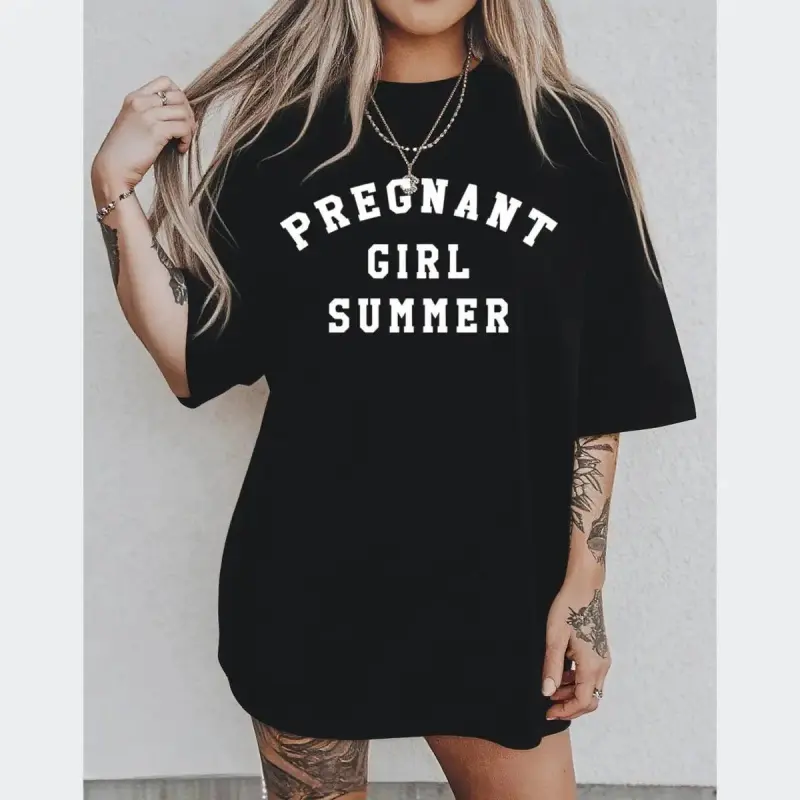 Unisex Pure Cotton Maternity Graphic Tee - DTF Printing, Short-Sleeve Crew Neck, Relaxed Cut, Ultra Soft & Breathable, Fade Resistant Maternityclothes for Pregnancy Announcement, Daily Wear (Black)