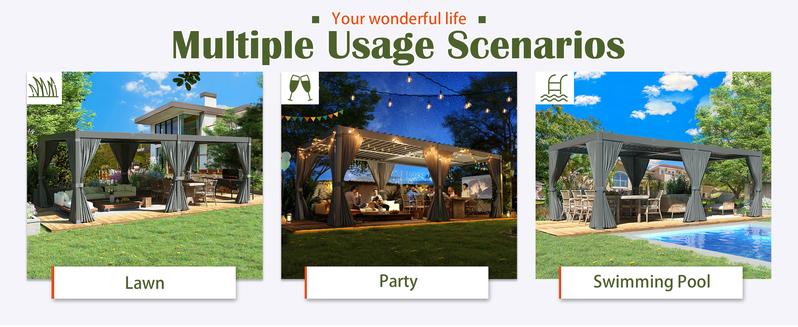 Aluminum 10x20 FT Louvered Pergola, Outdoor Pergola with Adjustable Louvered Roof Outdoor Patio Shade Cover, Waterproof & Rustproof Aluminum Gazebo for Backyard and Garden, Gray