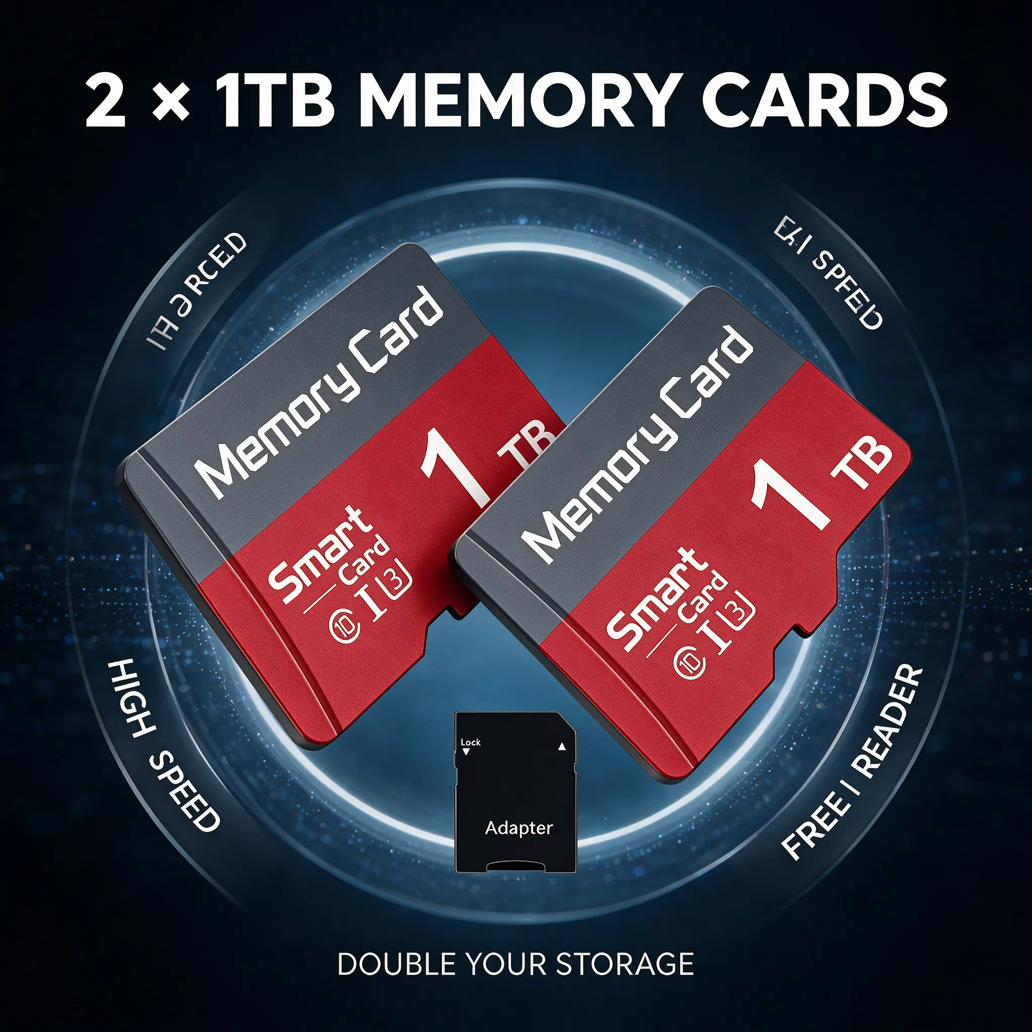 Set of 2 1TB micro sd card, Comes with SD Card Adapter, Stable Reading Writing, Class 10, sd card, TF Card, sd memory card for Car Navigation, Dash Cam, Surveillance Camera Sd Card Storage Memory Card Bundle