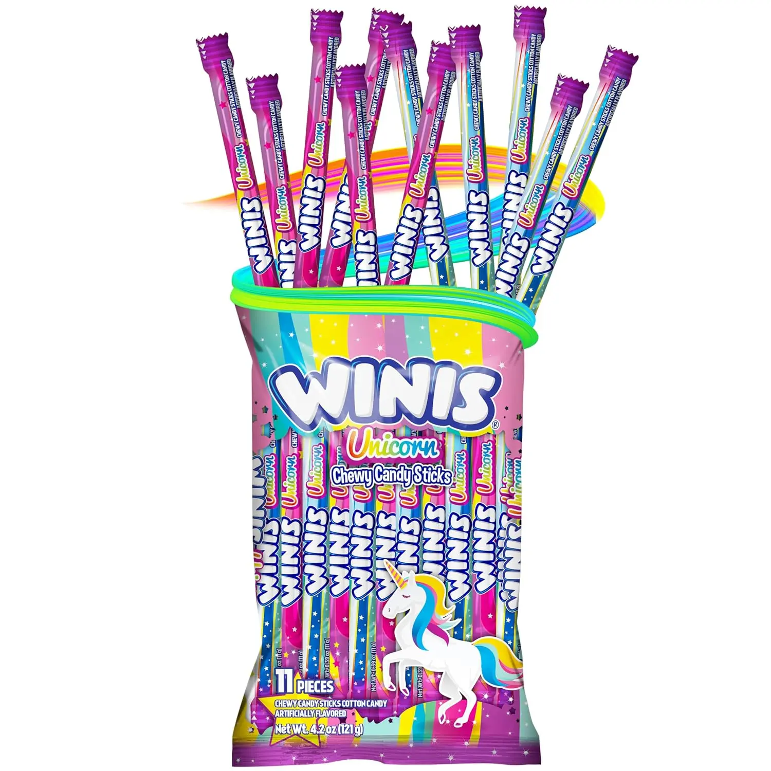 Winis Unicorn | Chewy Candy Swirl | Cotton-Candy Flavored | Sharing Size 4.3 Oz Bag - 11 Pieces | Gifts, Holiday, Parties, Concessions, Pantry, Non-Melting, Party