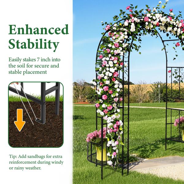 Arc Roof Double Layer Arch Trellis for Garden Vine Support, Sturdy Rustproof Iron Frame, Easy Ground Stake Installation, 78x23x83.9 Inch