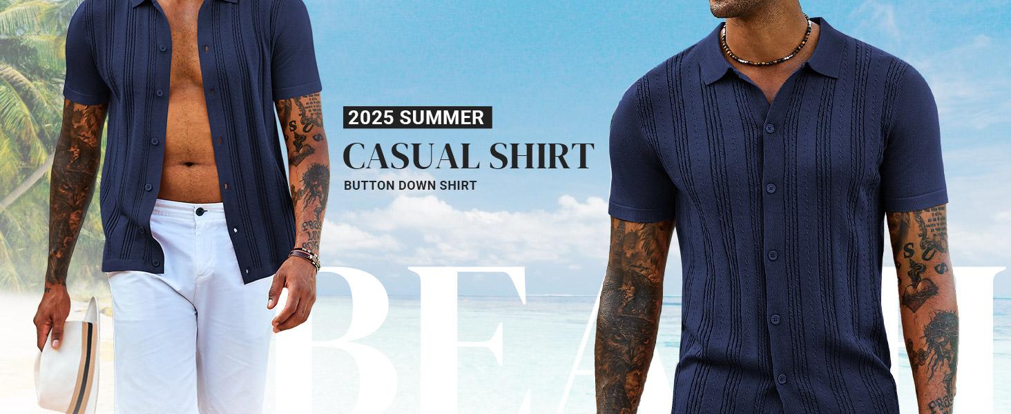 COOFANDY Men's Knit Shirts Short Sleeve Casual Button Down Polo Shirt Summer Beach Vacation Shirts Outfit Top COOFANDY Men's Knit Shirts Short Sleeve Casual Button Down Polo Shirt Summer Beach Vacation Shirts Outfit Top