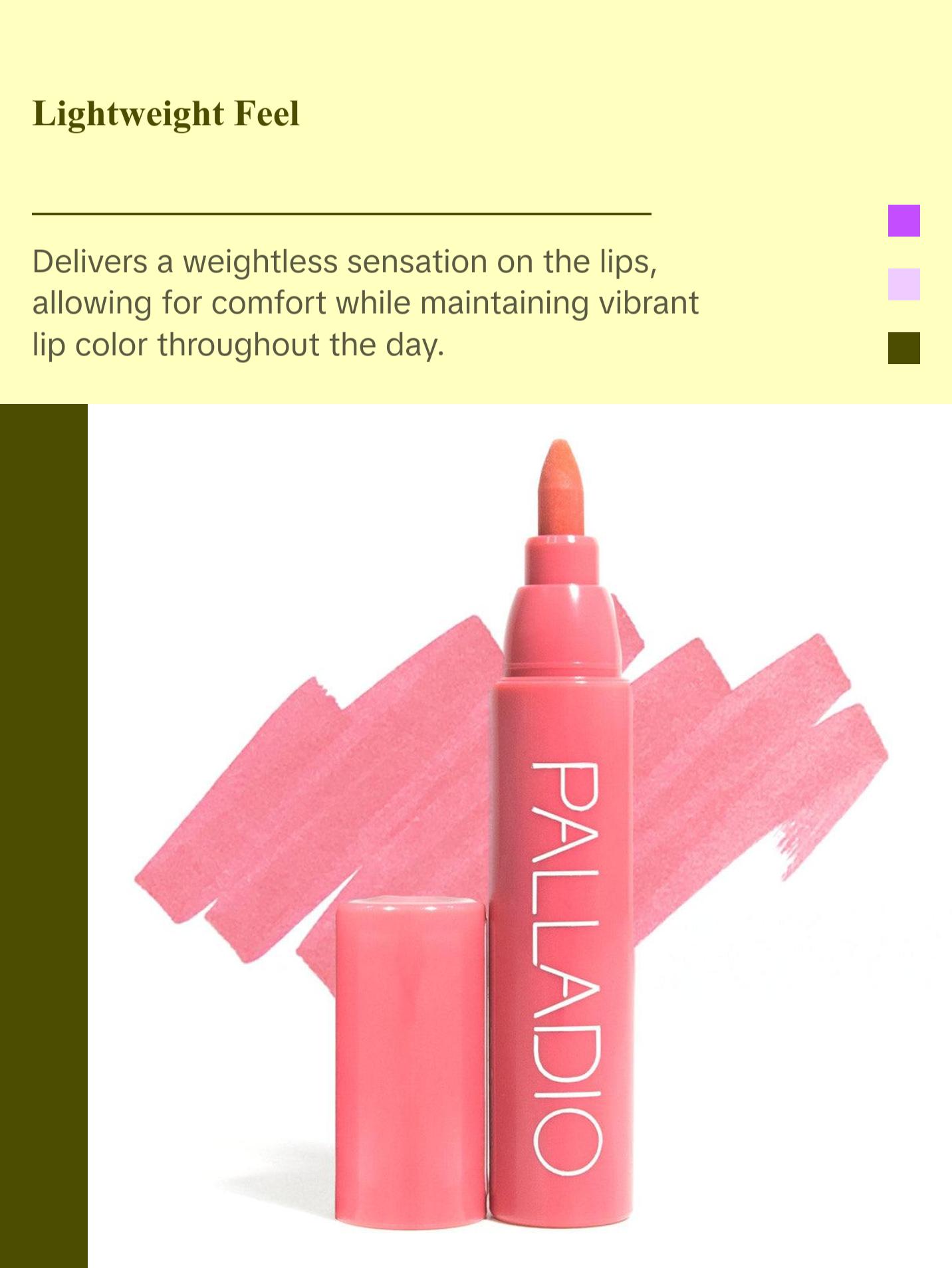 Palladio Lip Stain, Hydrating and Waterproof Formula, Matte Color Look, Longlasting All Day Wear Lip Color, Smudge Proof Natural Finish, Precise Chisel Tip Marker