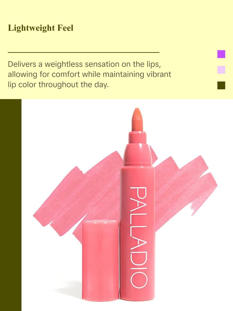 Palladio Lip Stain, Hydrating and Waterproof Formula, Matte Color Look, Longlasting All Day Wear Lip Color, Smudge Proof Natural Finish, Precise Chisel Tip Marker
