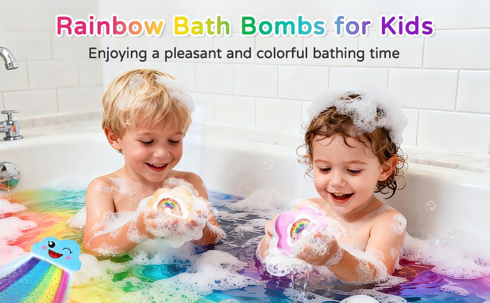Rainbow Bath Bombs for Kids, Handmade 4 Pcs Kid Bath Bombs Gift Set, Easter Basket Stuffers for Kids Girls Bubble Bath Rainbow Bath Bombs for Kids, Handmade 4 Pcs Kid Bath Bombs Gift Set, Easter Basket Stuffers for Kids Girls Bubble Bath