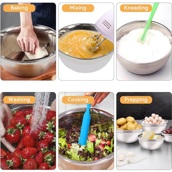 Electric Hand Mixer Mixing Bowls Set, Upgrade 5-Speeds Mixers with Silver Nesting Stainless Steel Mixing Bowl, Measuring Cups and Spoons Whisk Blender - Baking Supplies for Cooking cream