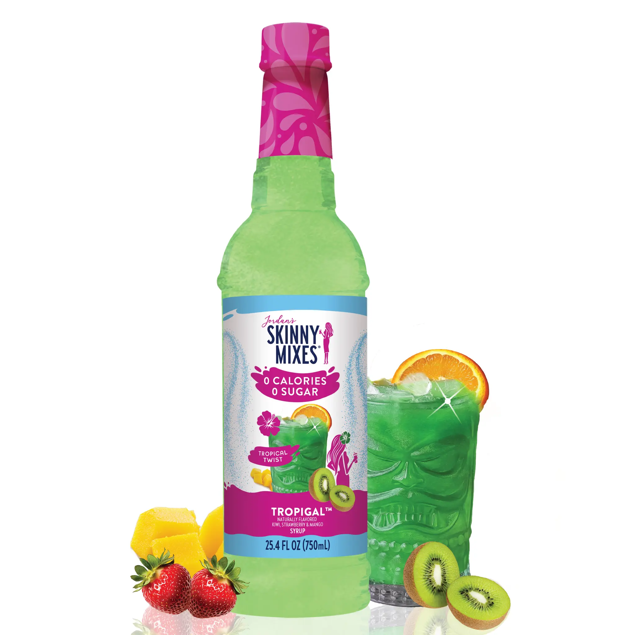 Jordan's Skinny Mixes Sugar-Free Strawberry Tropigal Syrup, Sugar-Free Fruity Flavored Drink Syrup for Beverages