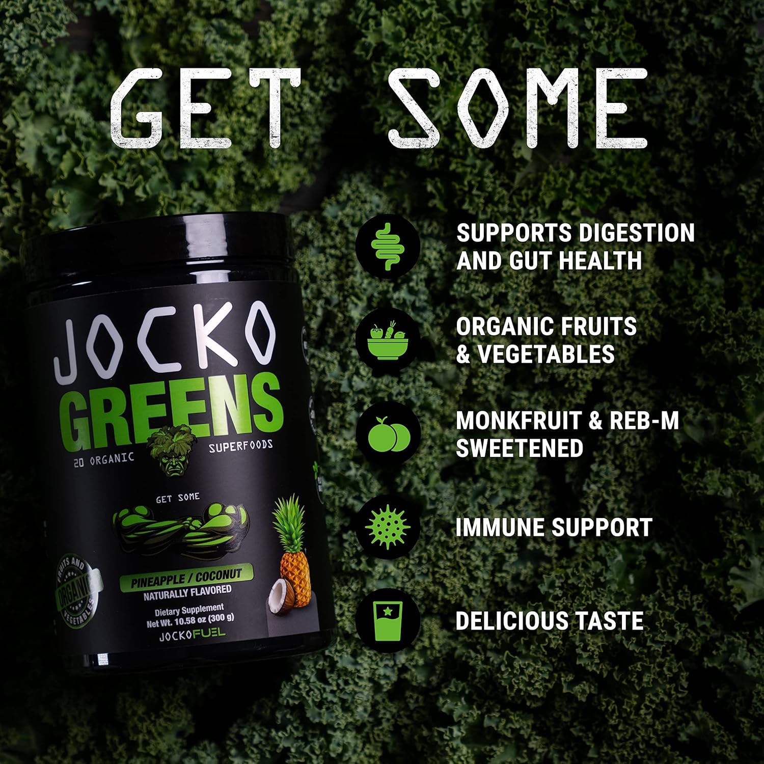 Jocko Fuel Greens Powder (Coconut/Pineapple Flavor) - Organic Greens & Superfood Powder for Healthy Green Juice Healthcare Dietary Supplement Edible
